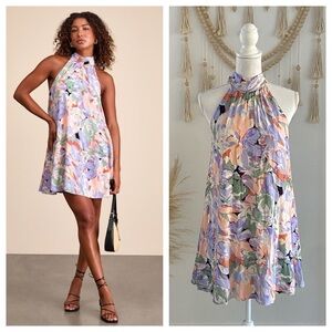 Lulus NEW Tied Back To You mini shift dress Lavender green Multi Floral Print S